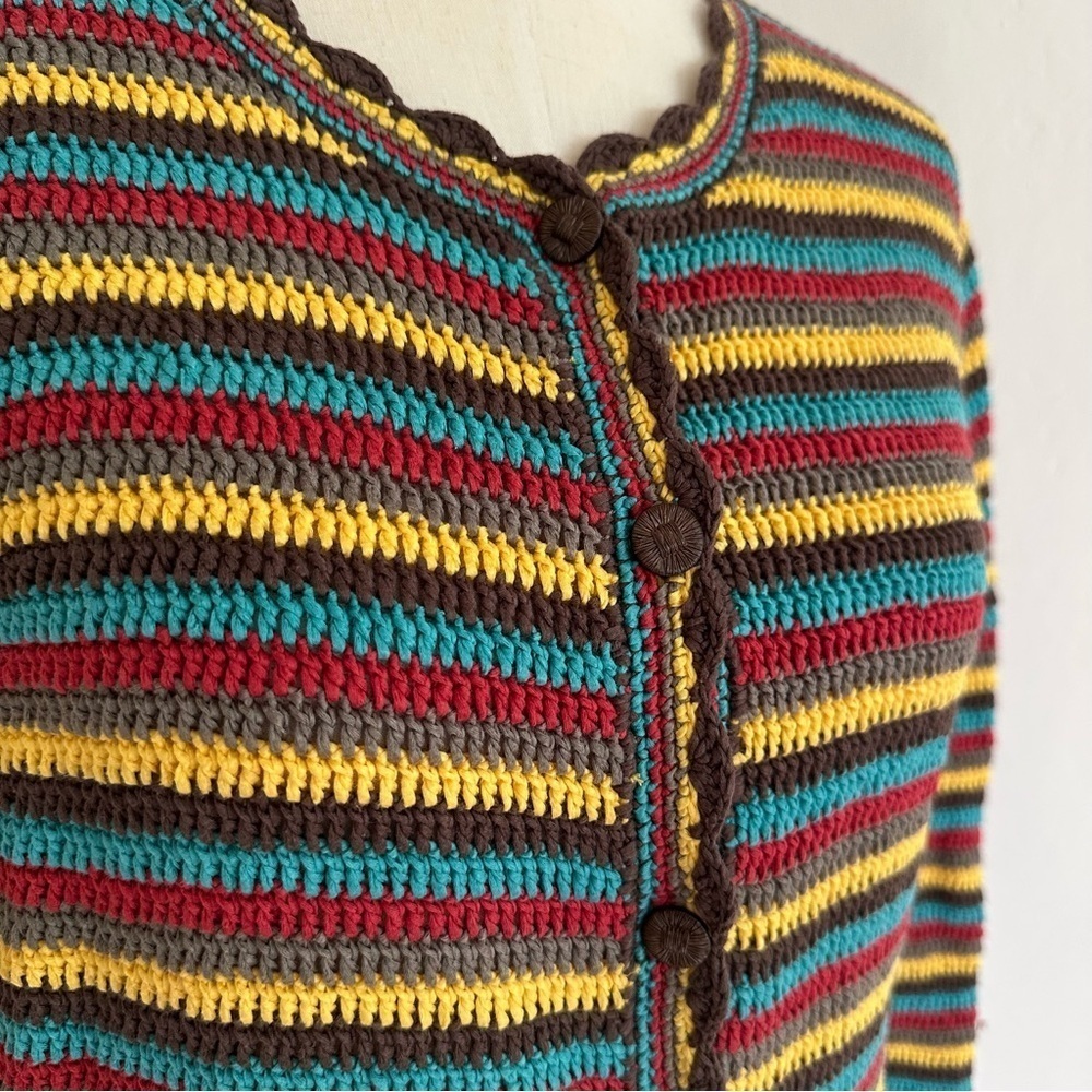 Vintage Striped Crochet Cardigan Sweater Size Medium Cottagecore Fall - Picture 7 of 7